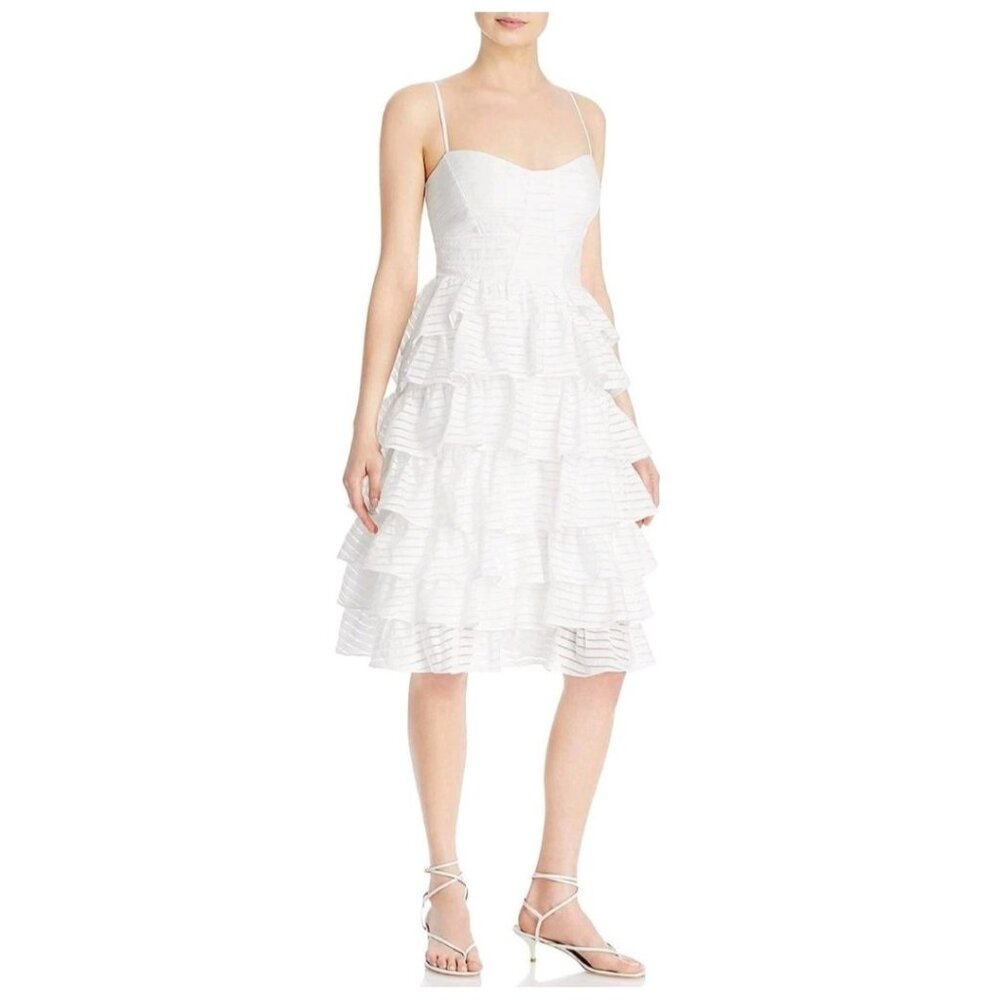 Bardot Ivory Panel Tiered Ruffled Dress Size L Women Wedding Party Midi Dress